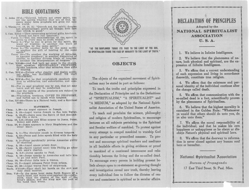 NATIONAL SPIRITUALIST ASSOCIATION DECLARATION OF PRINCIPLES 1914-1918