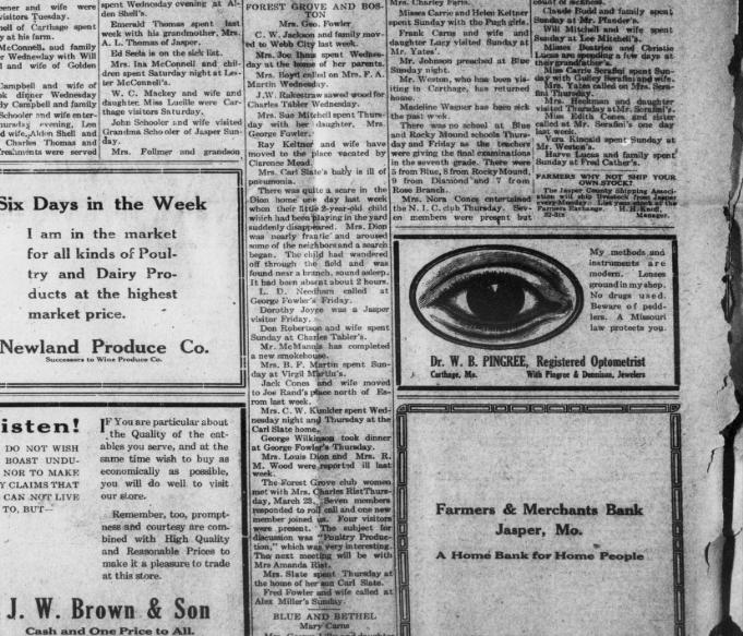 1922 March 30th, Fowlers in the Jasper News