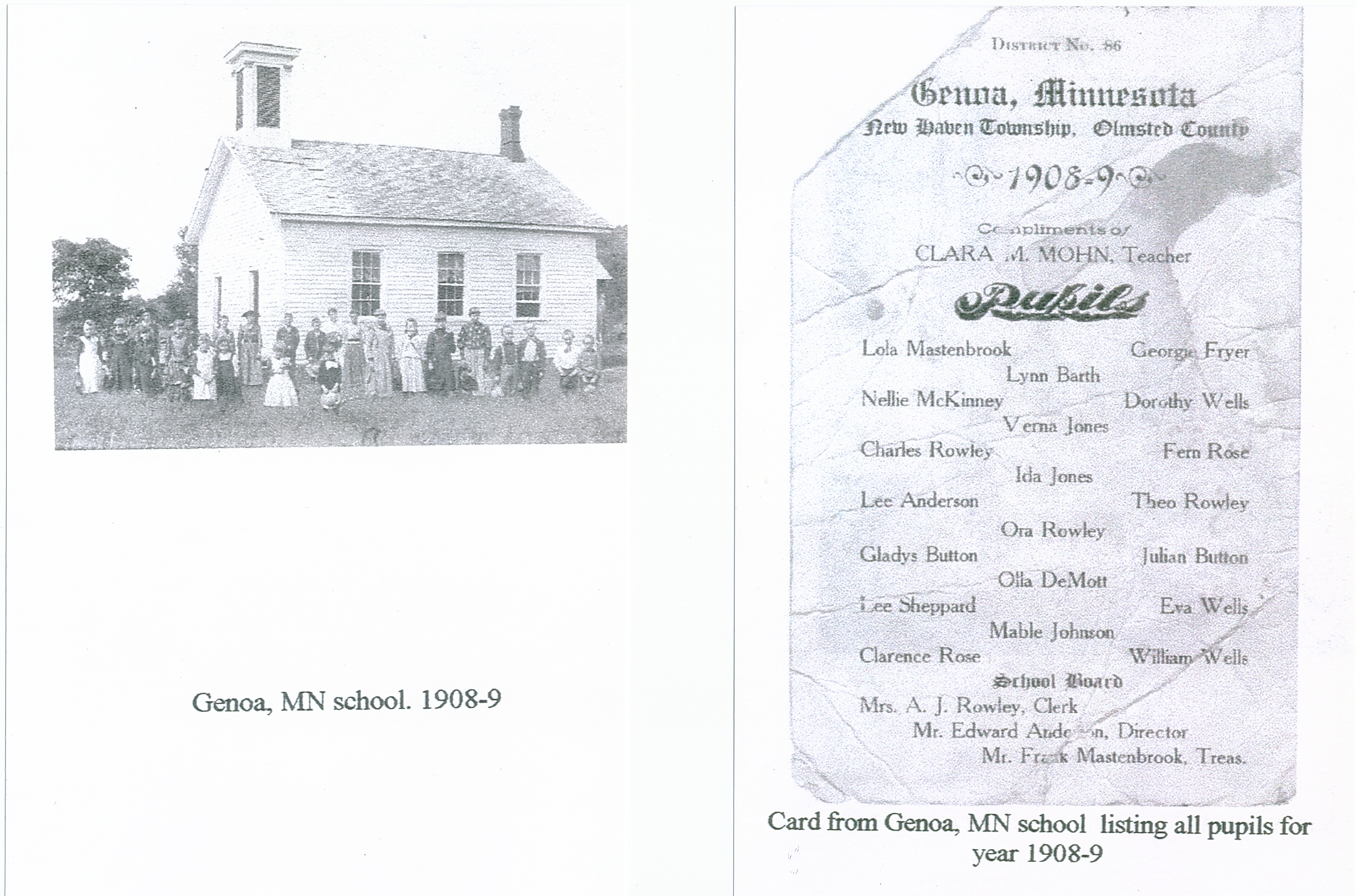 Nellie McKenney’s School in Genoa, Minnesota, 1908/1909
