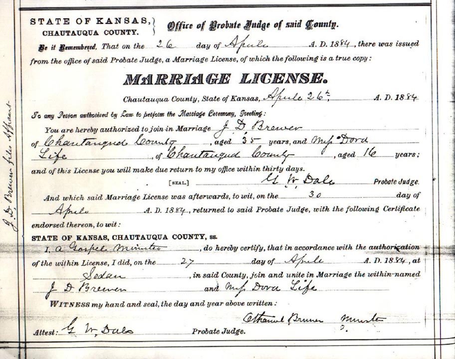 James Daniel Brewer and Anna Liafe Marriage