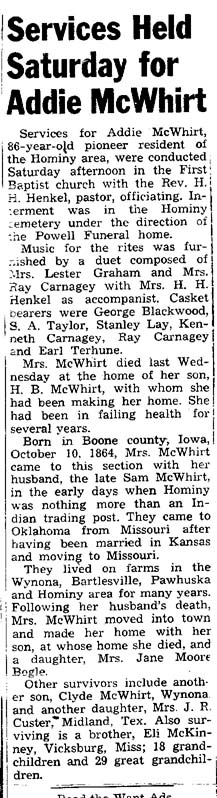 Obituary of Addie McKenney McWhirt